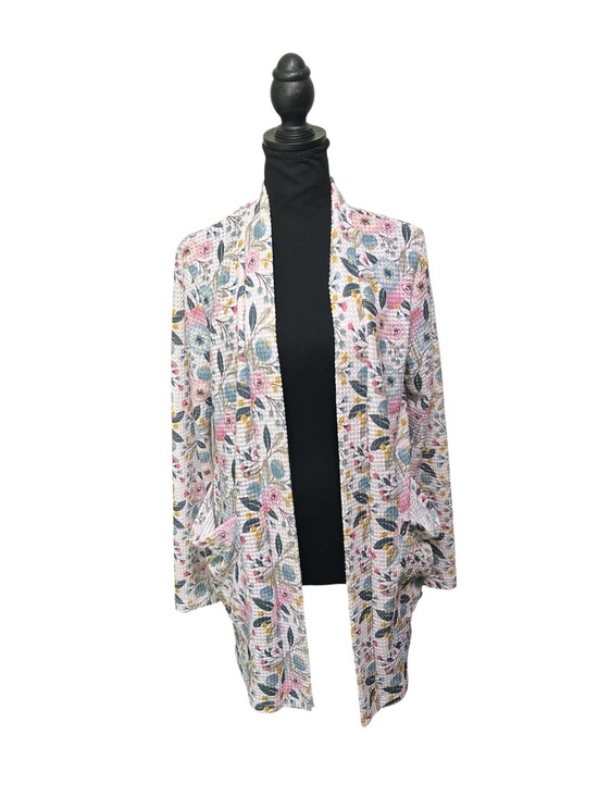 Blakeley Sweaters - Boutique Floral Waffle Knit Open Front Cardigan One Size Lightweight Stretchy